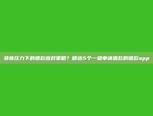 负债压力下的借款应对策略？精选5个一键申请借款的借款app