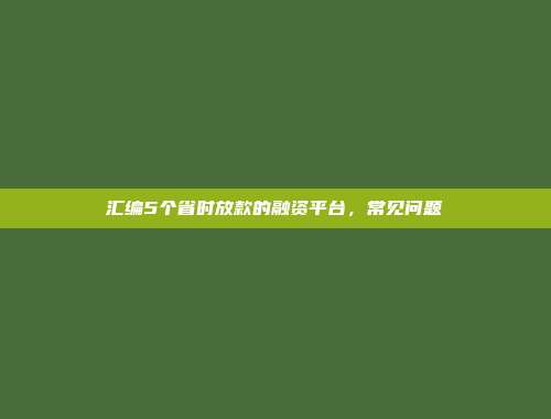 汇编5个省时放款的融资平台，常见问题