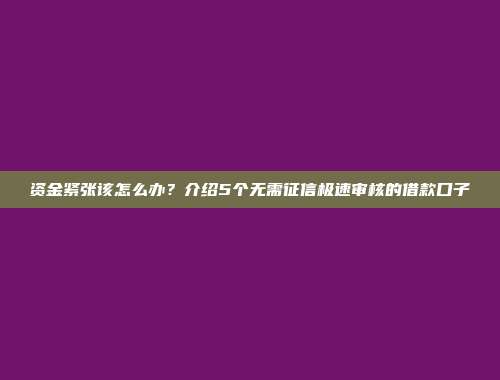 资金紧张该怎么办？介绍5个无需征信极速审核的借款口子