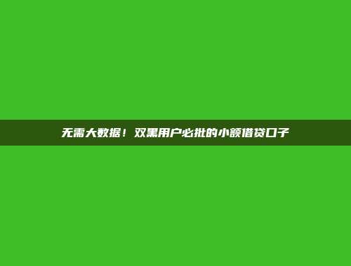 无需大数据！双黑用户必批的小额借贷口子