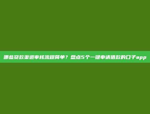 哪些贷款渠道审核流程简单？盘点5个一键申请借款的口子app