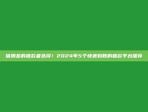 信用差的借款者选择！2024年5个快速到账的借款平台推荐