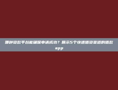 哪种贷款平台能确保申请成功？展示5个快速借贷渠道的借款app