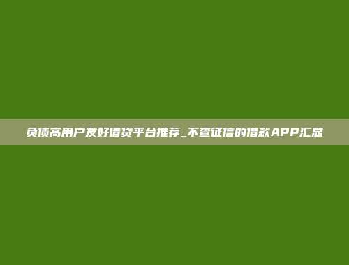 负债高用户友好借贷平台推荐_不查征信的借款APP汇总