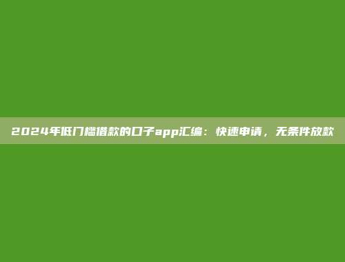 2024年低门槛借款的口子app汇编：快速申请，无条件放款