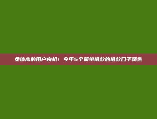 负债高的用户良机！今年5个简单借款的借款口子精选