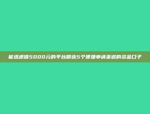 能迅速借5000元的平台精选5个便捷申请渠道的资金口子