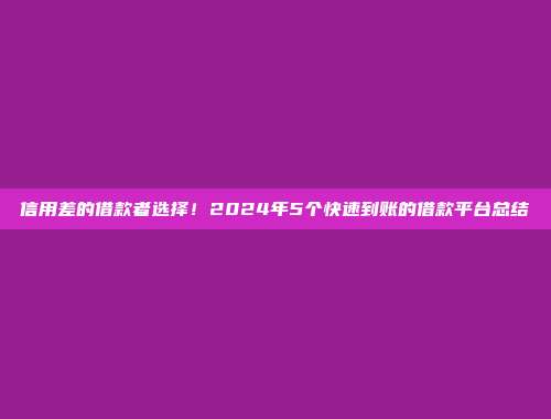 信用差的借款者选择！2024年5个快速到账的借款平台总结