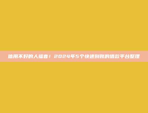 信用不好的人福音！2024年5个快速到账的借款平台整理