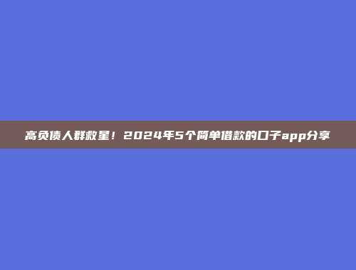 高负债人群救星！2024年5个简单借款的口子app分享