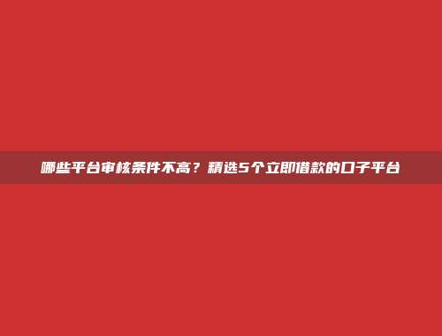 哪些平台审核条件不高？精选5个立即借款的口子平台