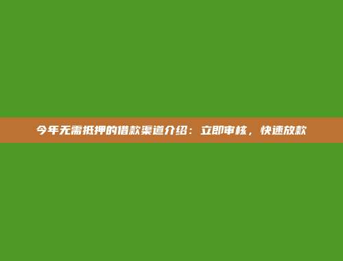 今年无需抵押的借款渠道介绍：立即审核，快速放款