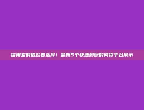 信用差的借款者选择！最新5个快速到账的网贷平台展示