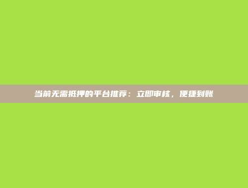 当前无需抵押的平台推荐：立即审核，便捷到账