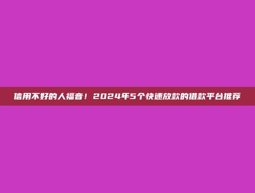 信用不好的人福音！2024年5个快速放款的借款平台推荐