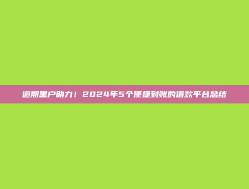 逾期黑户助力！2024年5个便捷到账的借款平台总结