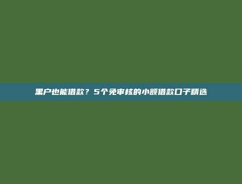 黑户也能借款？5个免审核的小额借款口子精选