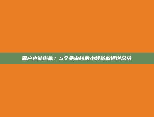 黑户也能借款？5个免审核的小额贷款通道总结